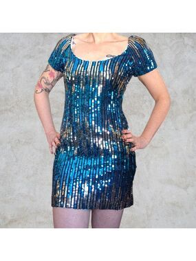 Vintage 80s Alyce Designs Sequin Mini Cocktail Mermaid Dress Size 8